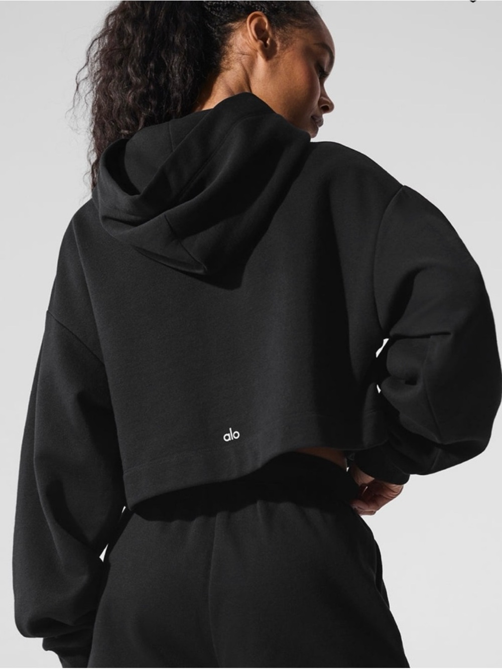 ALO Yoga Cropped Black Hoodie